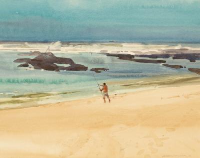 Appraisal: Allan Laycock RWA - Surfcaster Buarcos Portugal acrylic watercolour cm