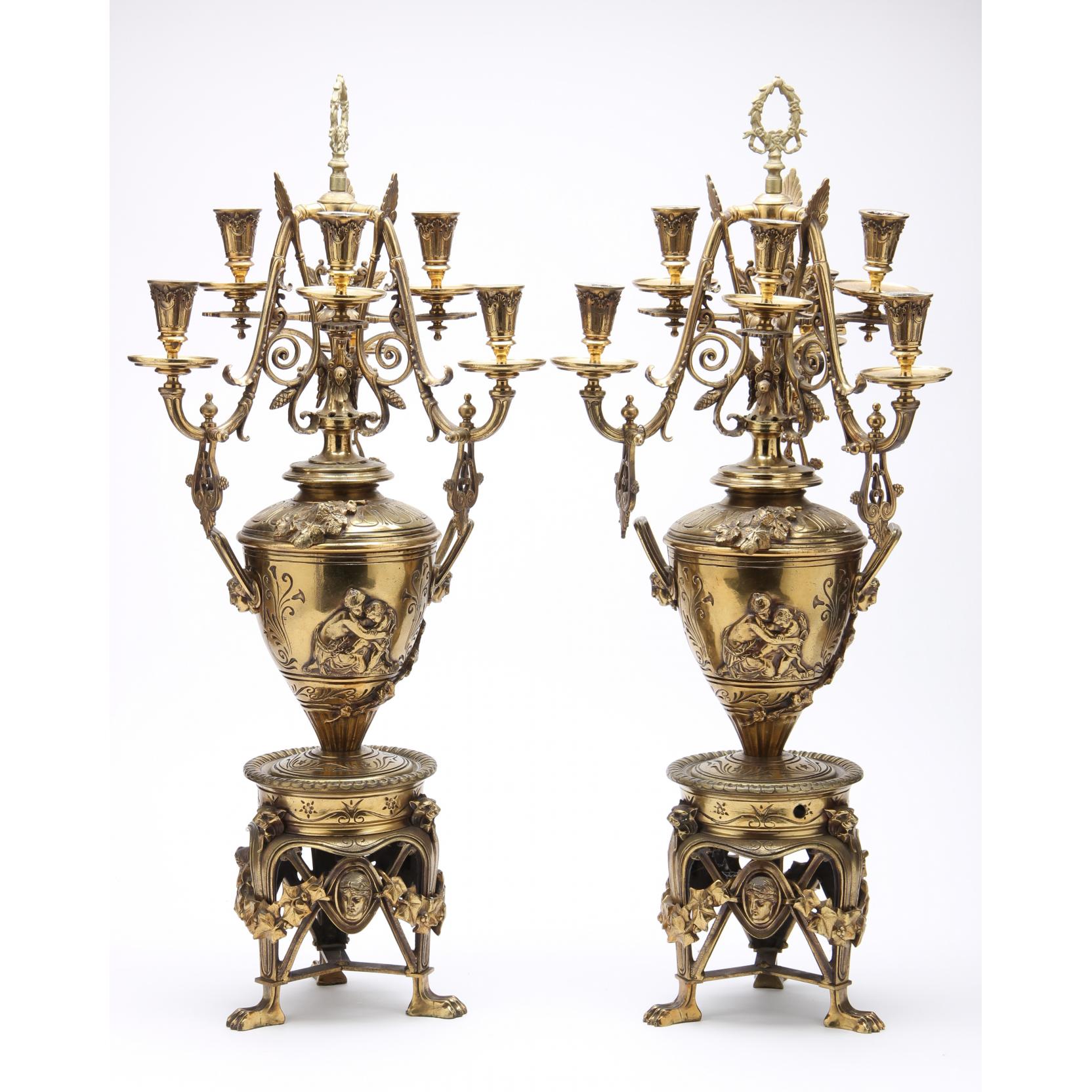 Appraisal: Pair of Aesthetic Period Candelabra th century gilt bronze six