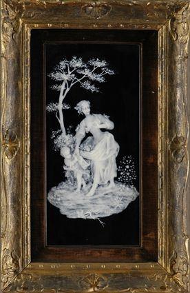 Appraisal: PAIR OF PATE-SUR-PATE PORCELAIN BLACK-GROUND PLAQUES Each relief modeled in