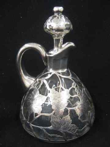 Appraisal: Sterling Silver Overlay Decanter grape vine decor '' tall excellent