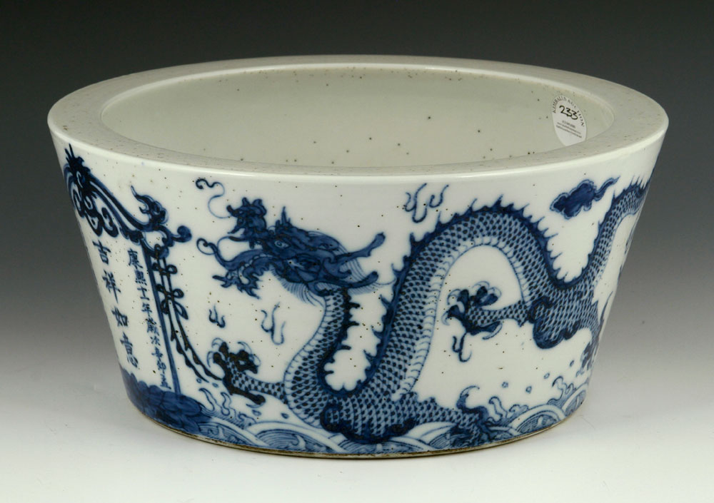 Appraisal: - Qing Dynasty Chinese Blue and White Jardiniere Porcelain Qing