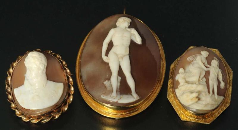 Appraisal: Lot of Antique Cameo Pins Description Includes one K gold