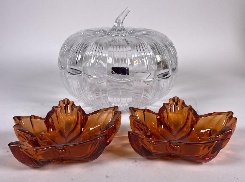 Appraisal: Lot of autumn Waterford crystal lidded bowl and dishes Waterford