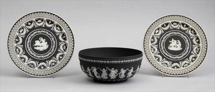 Appraisal: ASSEMBLED PAIR OF WEDGWOOD BLACK JASPERWARE GRADUATED PLATES AND A