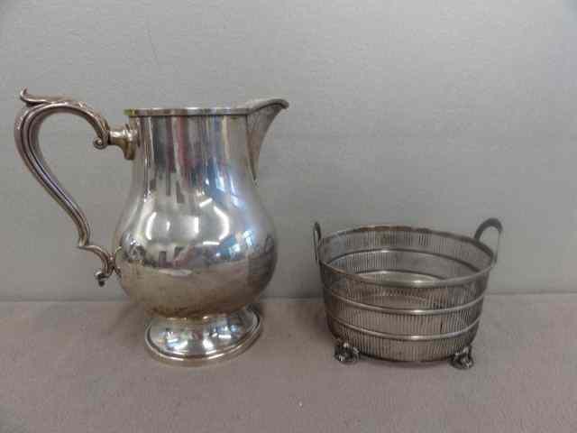 Appraisal: STERLING Water Pitcher a Reticulated Basket Basket is missing its