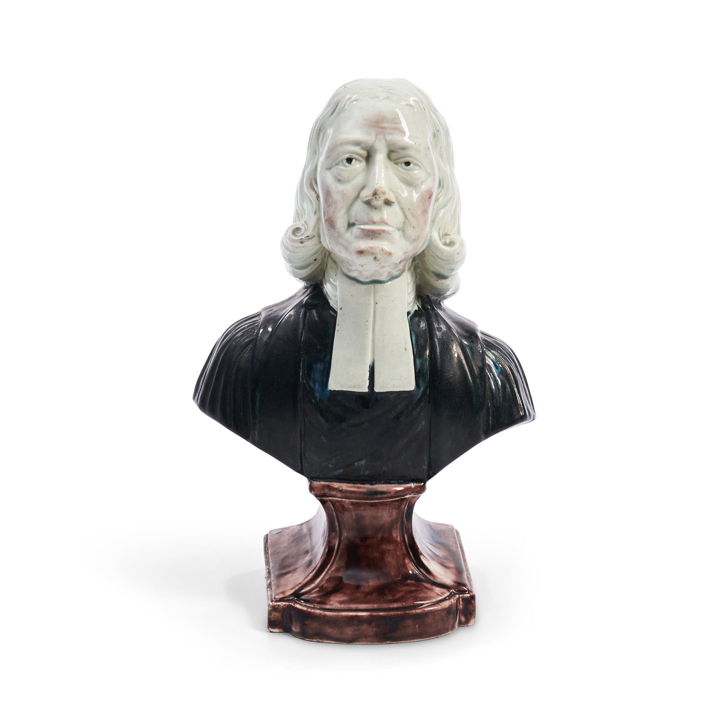 Appraisal: ENAMELED PEARLWARE BUST OF JOHN WESLEY ENGLAND LATE TH CENTURY