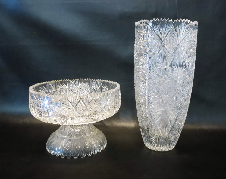 Appraisal: TWO CUT CRYSTAL TABLEWARE PIECES both heavily cut with sawtooth