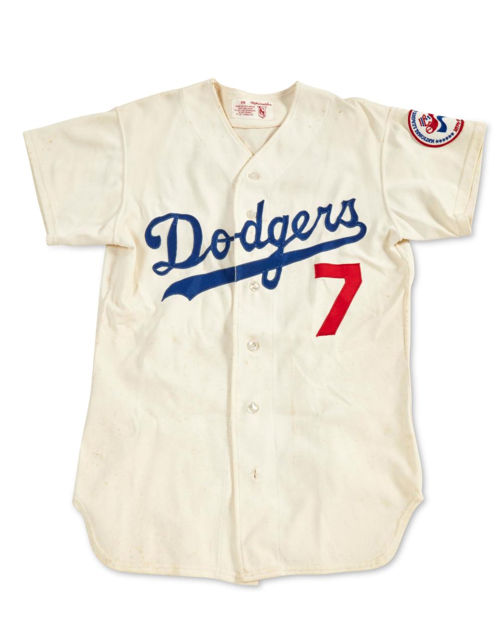 Appraisal: A vintage Yeager Dodgers uniform jersey th century Tag reads