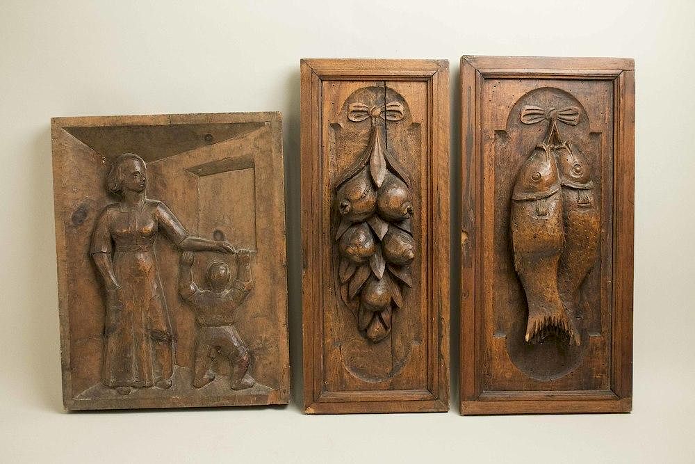 Appraisal: Three Carved Wood Panels Lot of three carved wood panels