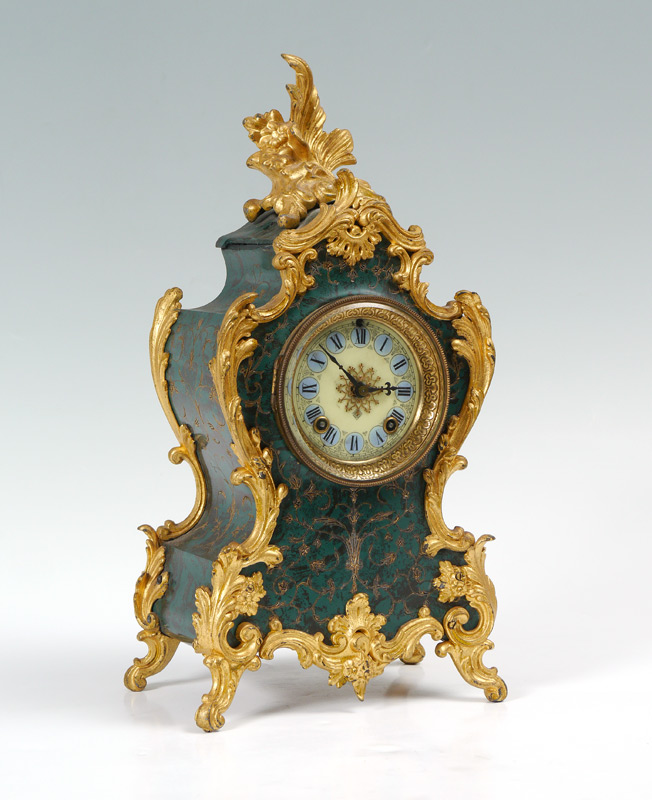 Appraisal: ANSONIA ORMOLU DECORATED MANTLE CLOCK French style iron case with