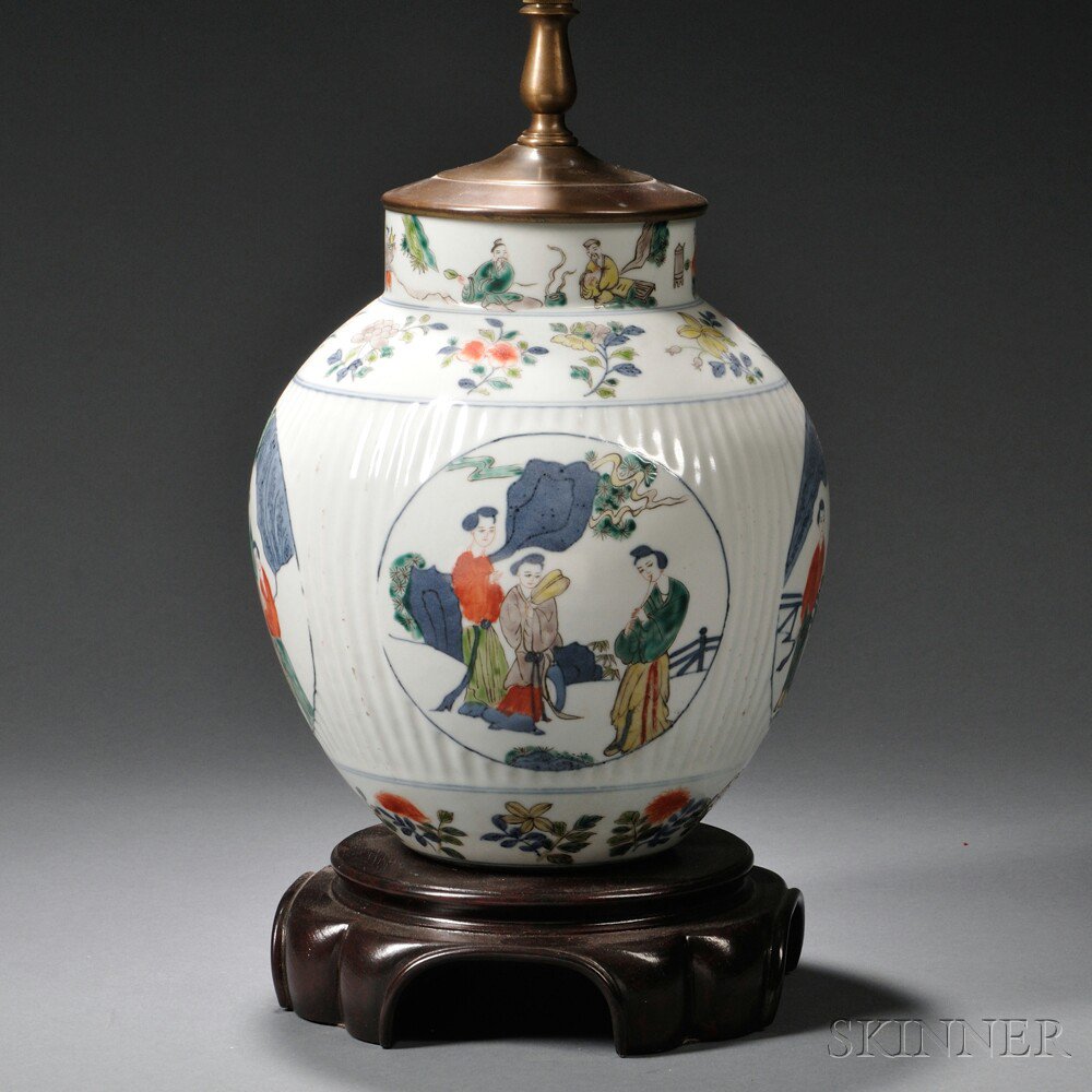 Appraisal: Famille Verte Lamp China th century globular-shape with four circular