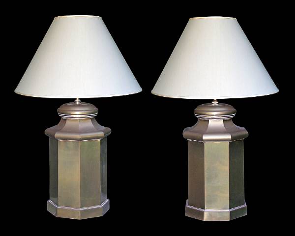 Appraisal: A pair of American brass octagonal table lamps circa Of