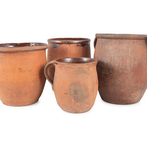 Appraisal: Four Redware Jars with Interior Glaze American th Century largest