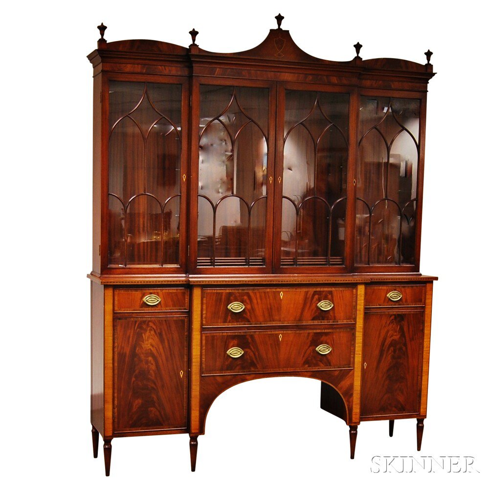 Appraisal: Joseph Gerte Co Federal-style Inlaid Mahogany Breakfront the upper section