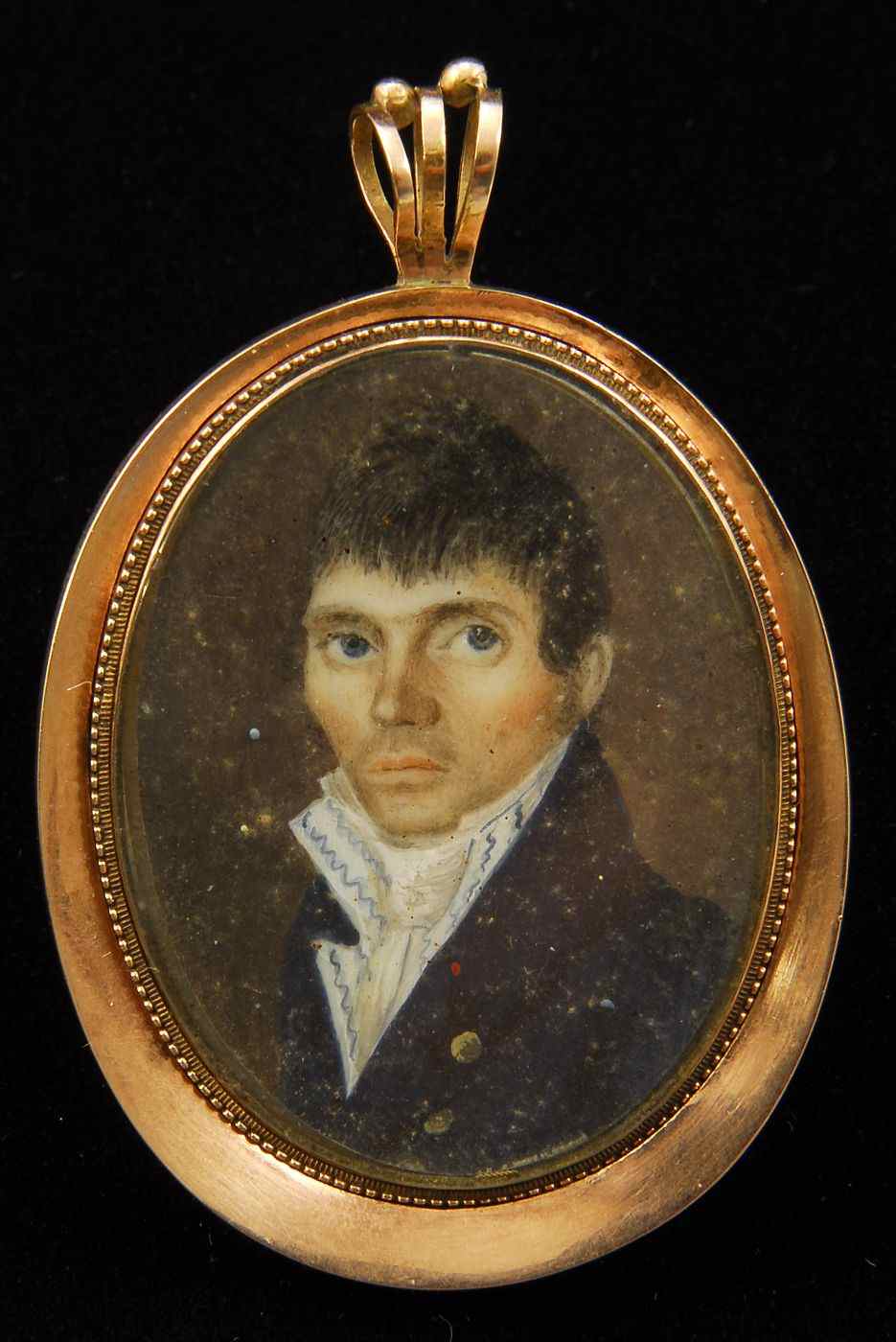 Appraisal: FRAMED OVAL MINIATURE PORTRAITCirca Probably American School Depicts a young