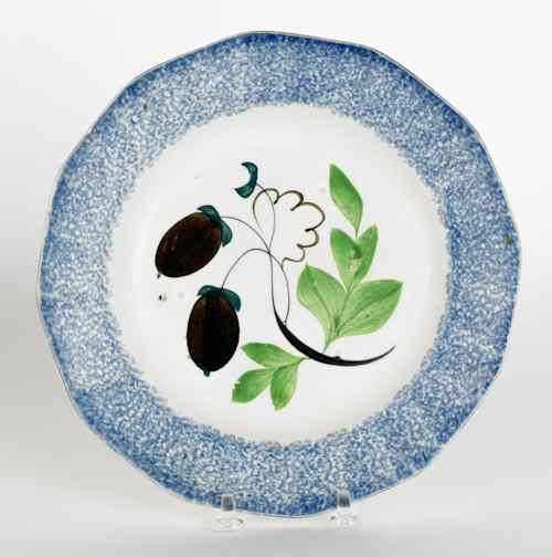 Appraisal: Blue spatter plate with acorns th c dia Provenance Bea