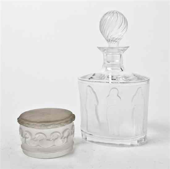 Appraisal: A Lalique Molded and Frosted Glass Decanter decorated with figures