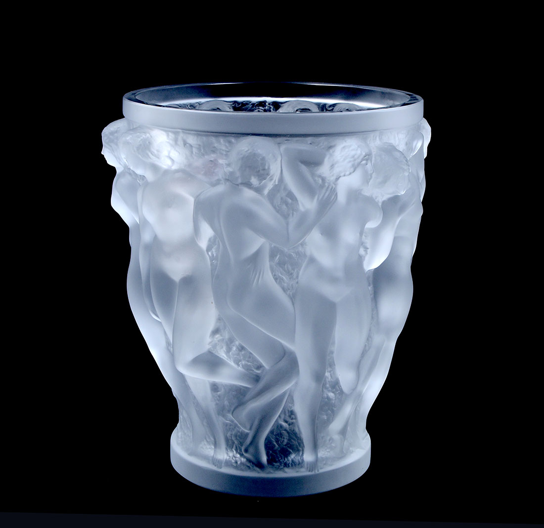 Appraisal: LALIQUE FROSTED BACCHANTES VASE Frosted body with molded high relief