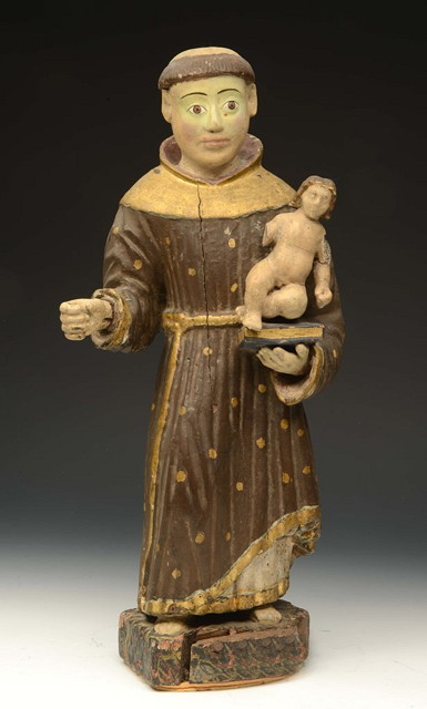 Appraisal: AN TH CENTURY SPANISH CARVED WOOD MODEL OF ST ANTHONY