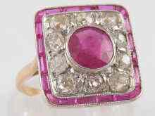 Appraisal: A yellow metal tests carat gold Art Deco ruby and