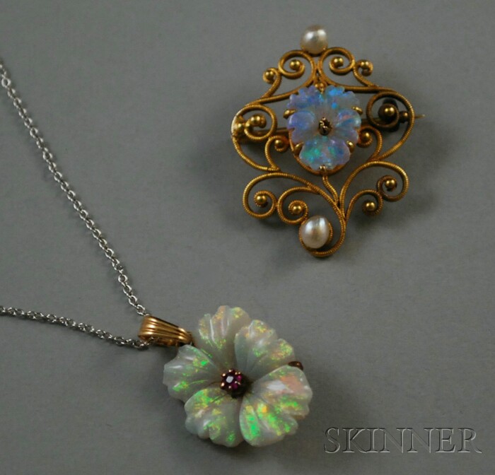 Appraisal: Two Carved Opal Jewelry Items an kt gold opal and