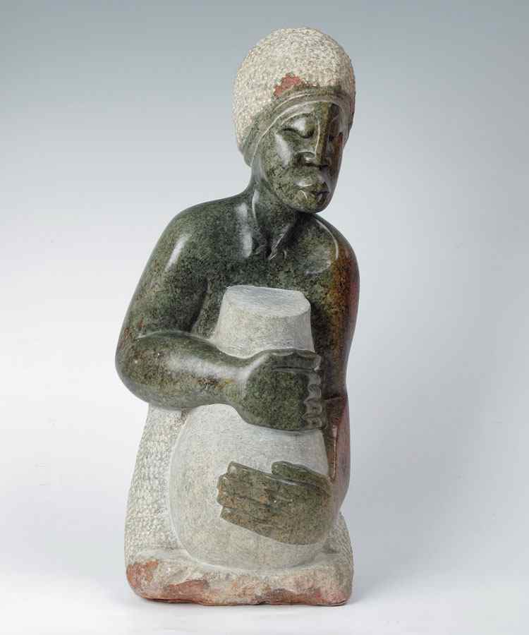 Appraisal: SHONA AFRICAN WOMAN SCULPTURE Stone carving of a woman holding