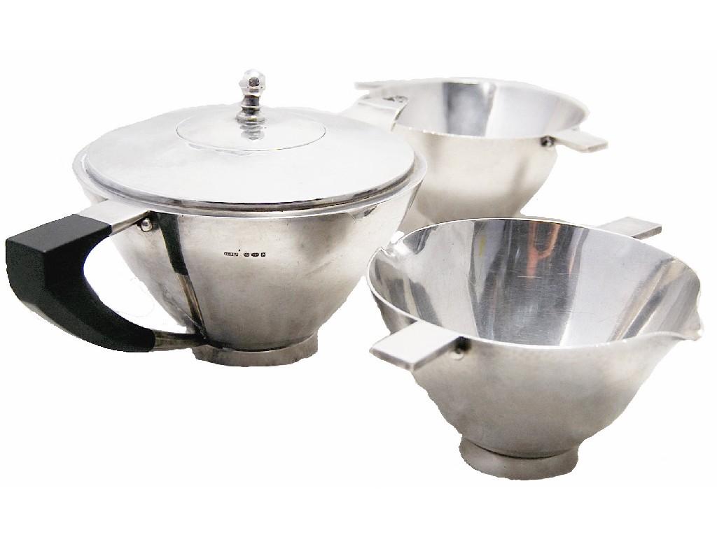 Appraisal: An early 's Art Deco Georg Jensen silver three-piece tea