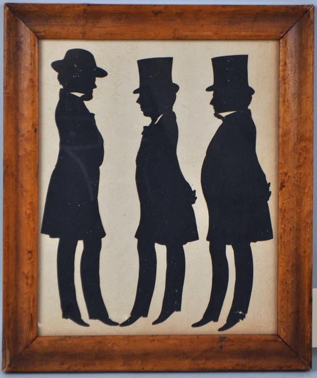 Appraisal: Large Framed Silhouette Three Gentlemen constructed of cut out paper