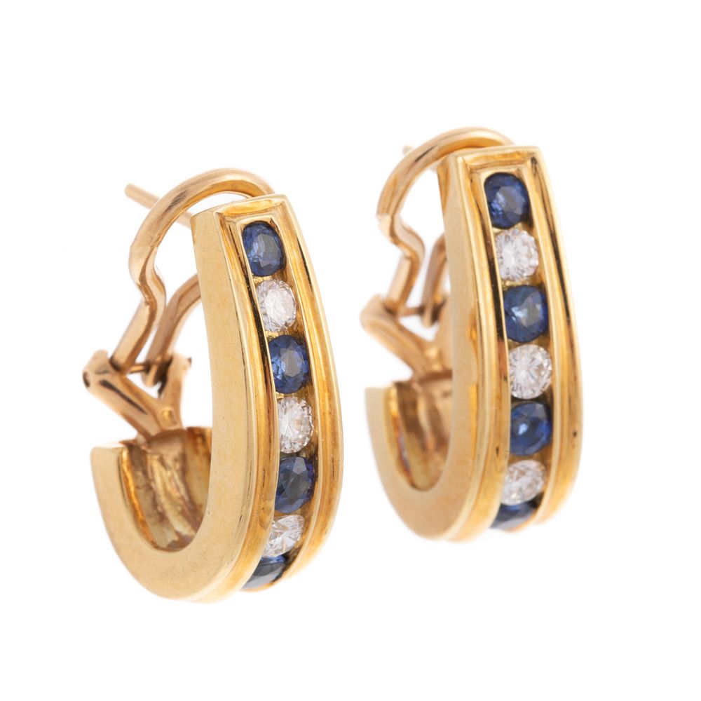 Appraisal: A Pair of K Sapphire Diamond Half Hoops K yellow