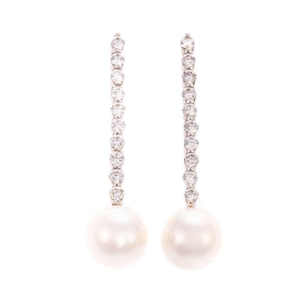 Appraisal: A Pair of Pearl Diamond Drop Earrings in K K