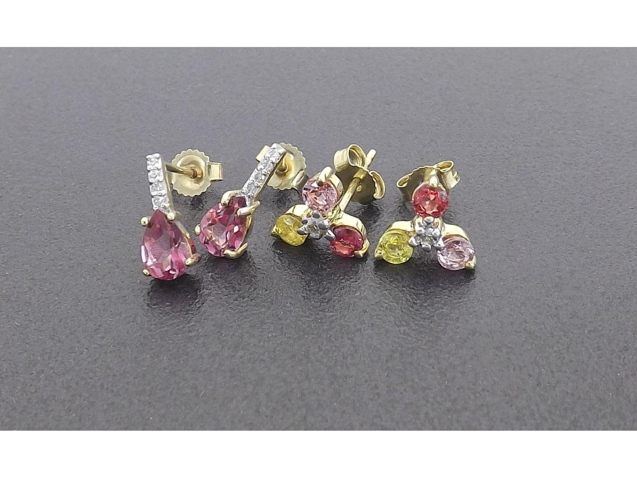 Appraisal: Two pairs of gold gem set earrings gm