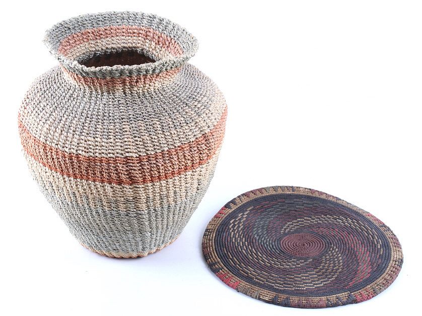 Appraisal: African Tribal Hand Woven Plaque Basket Offered in this lot