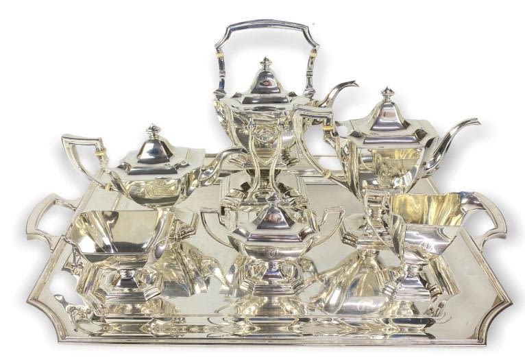 Appraisal: pc Gorham Sterling Tea Set w Sterling TrayEach piece monogrammed