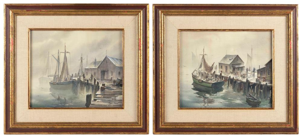 Appraisal: JOHN CUTHBERT HARE MASSACHUSETTS FLORIDA - PAIR OF DOCK SCENES