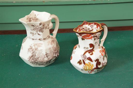 Appraisal: TWO MASON'S PITCHERS Polychrome ''Brown Velvet'' pattern '' h And