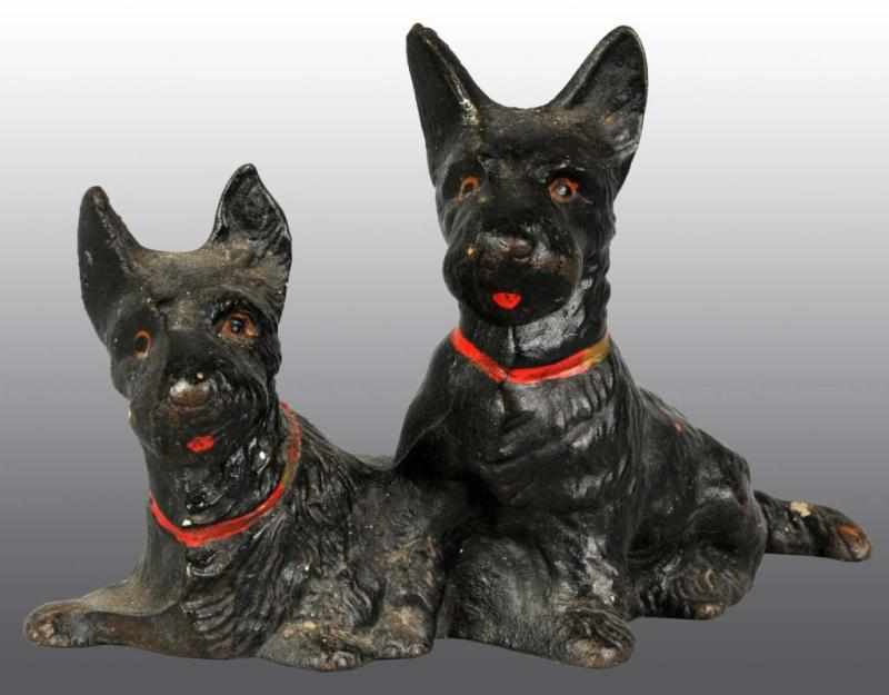 Appraisal: Cast Iron Double Scotties Doorstop Description Hubley catalog number Full-figure