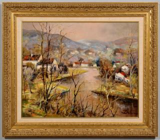 Appraisal: Lucien Delarue o c River Village Lucien Delarue French b