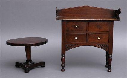 Appraisal: REGENCY MAHOGANY MINIATURE BREAKFAST TABLE AND A MAHOGANY MINIATURE SIDEBOARD