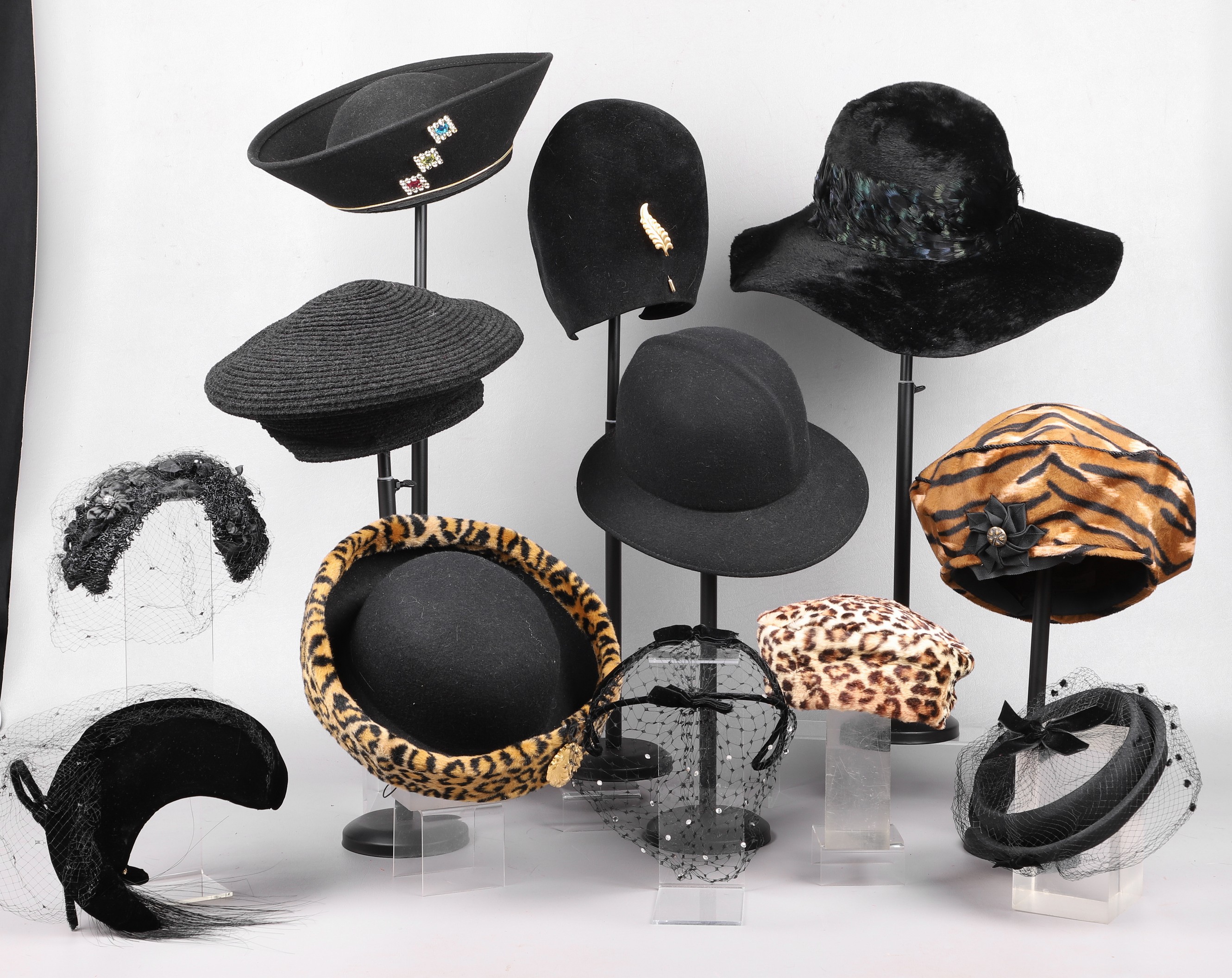 Appraisal: Black and animal print womens hat grouping to include Duchess