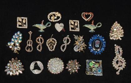 Appraisal: Group of various rhinestone brooches s Including two genie bottles