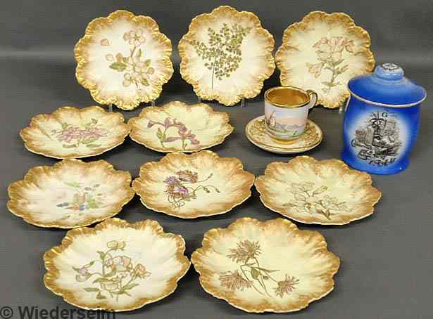 Appraisal: Ten Limoges dessert plates dia Masonic jar with lid with