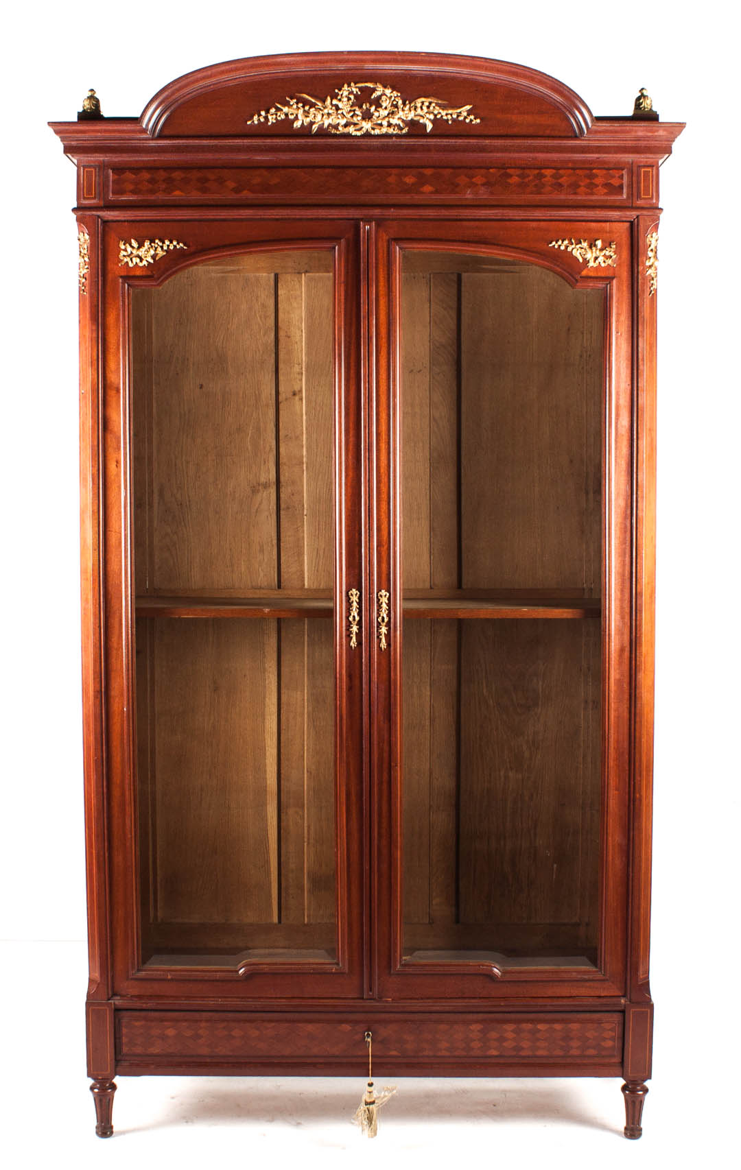 Appraisal: Louis XVI style mahogany armoire parquetry inlaid sides shaped cornice