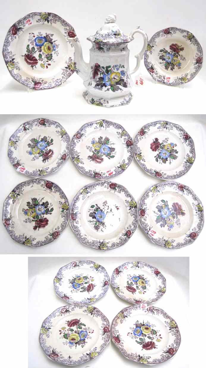 Appraisal: SIXTEEN PIECES BRITISH CHINA in a colorful floral pattern nine