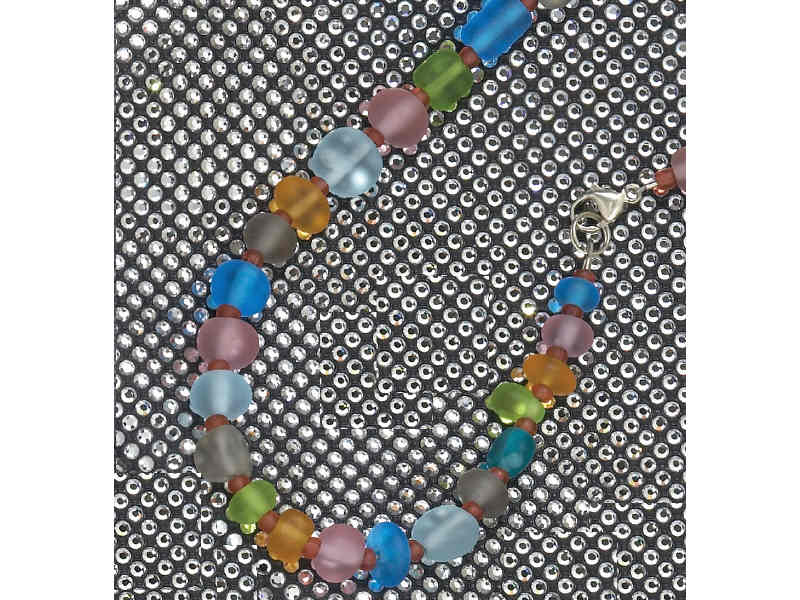 Appraisal: NORI OBATA NECKLACE Multi-colored and multi-shaped glass bead necklace by