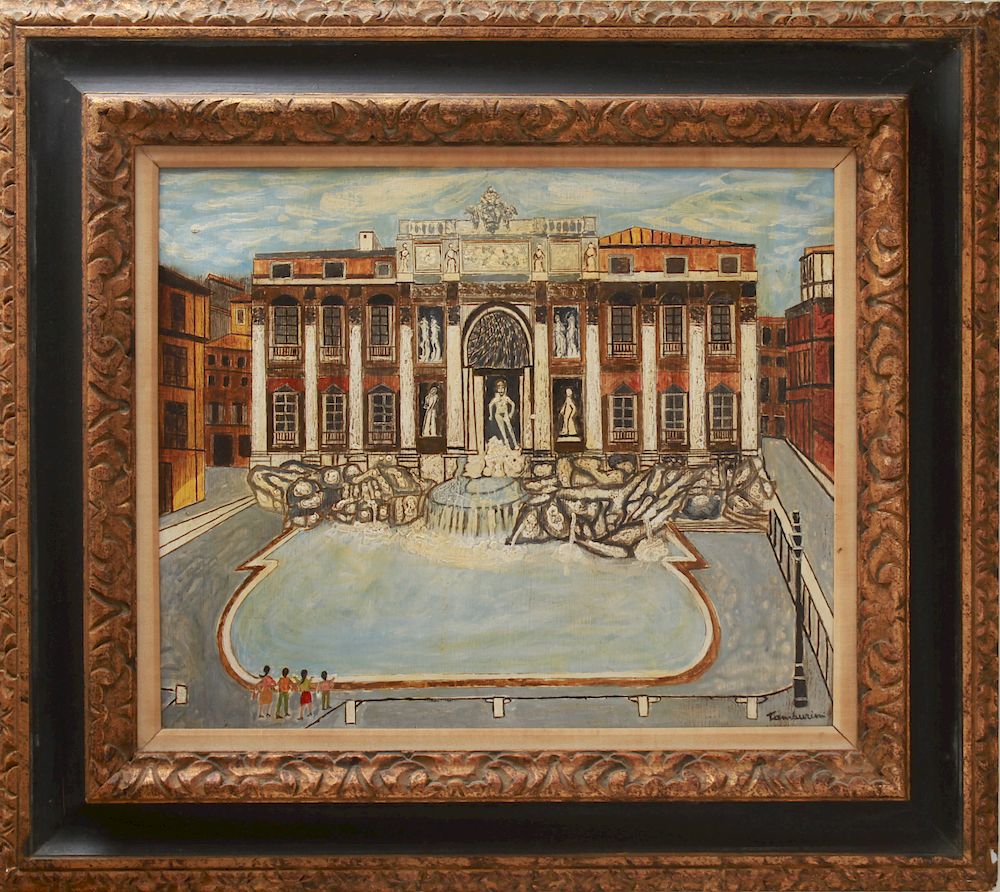 Appraisal: Mid Century Italian Trevi Fountain Rome Oil Mid-century Italian School