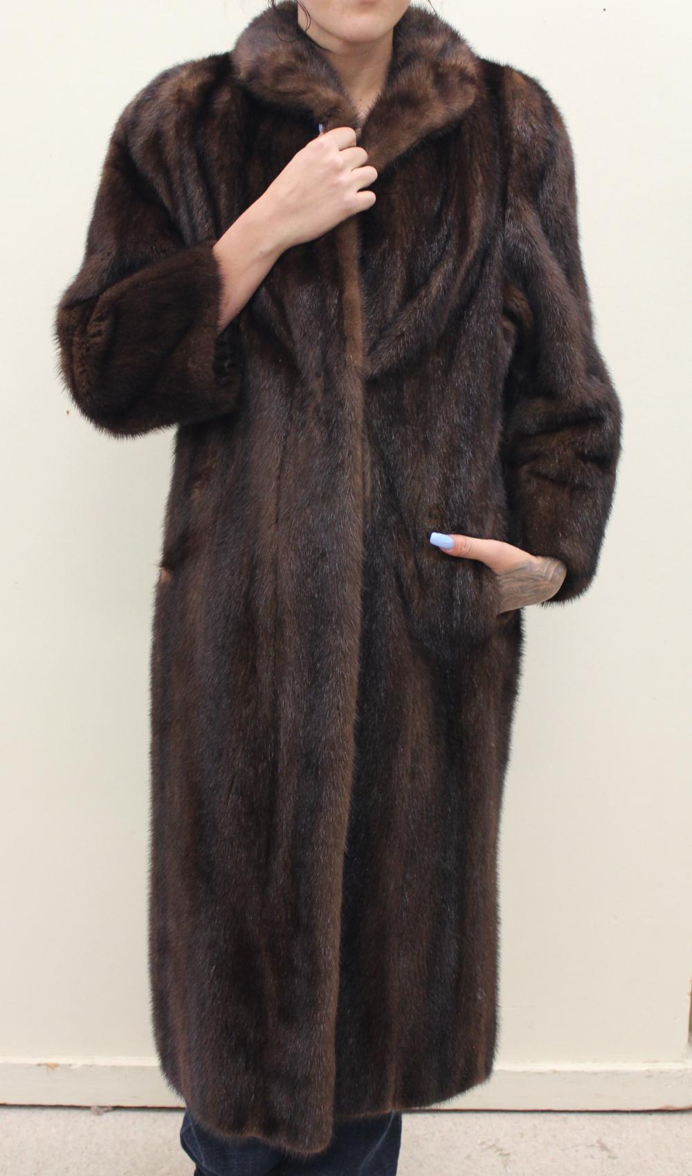 Appraisal: LADY'S FULL LENGTH MINK COAT dark brown fur with three