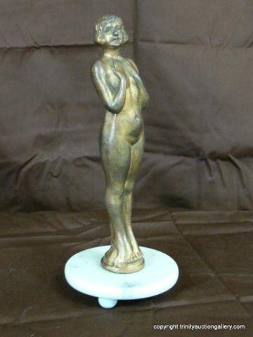 Appraisal: Vintage Art Deco Female Nude Bronzed Statue on marble base