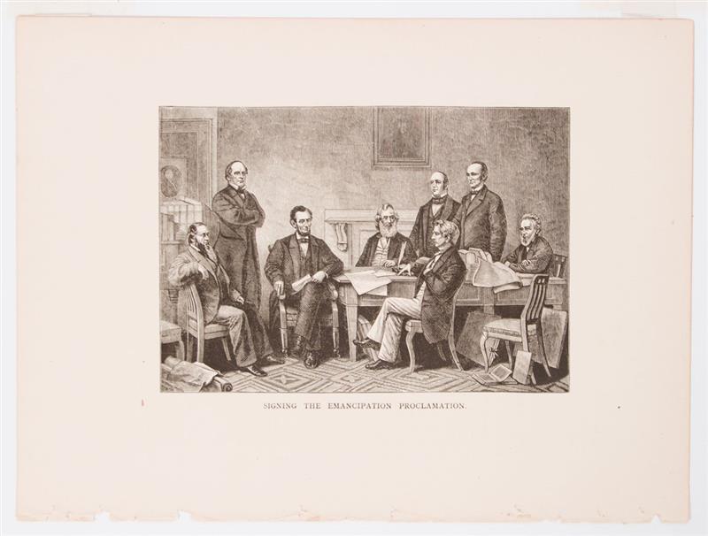 Appraisal: AMERICAN SCHOOL SIGNING THE EMANCIPATION PROCLAMATION Engraving on wove paper