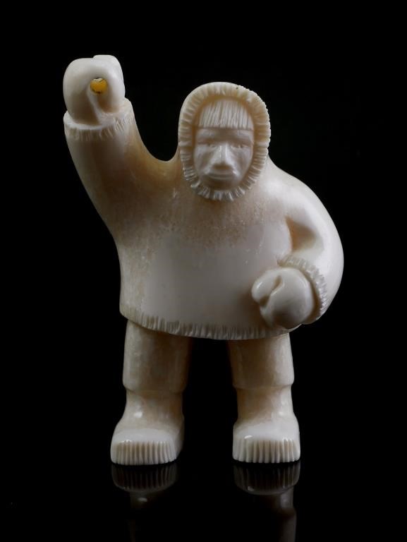 Appraisal: Ivory Inuit hunter with spear Signed on foot Teddy Pullock