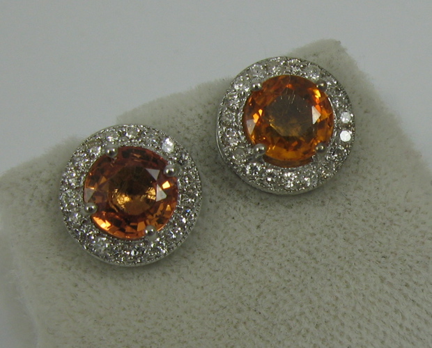 Appraisal: PAIR OF ORANGE SAPPHIRE AND K GOLD EARRINGS both white